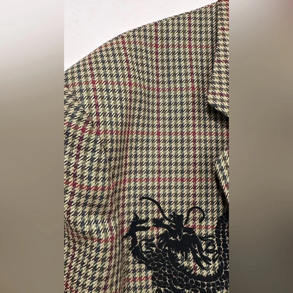 Refashioned Vintage Multicolor Houndstooth Mens Blazer Cropped Oversized OOAK XL